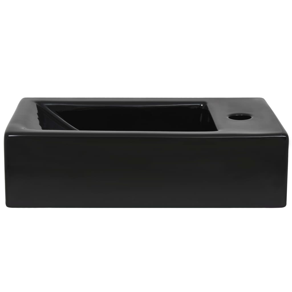 Basin with tap hole, rectangular, ceramic, black, 46x25.5x12cm