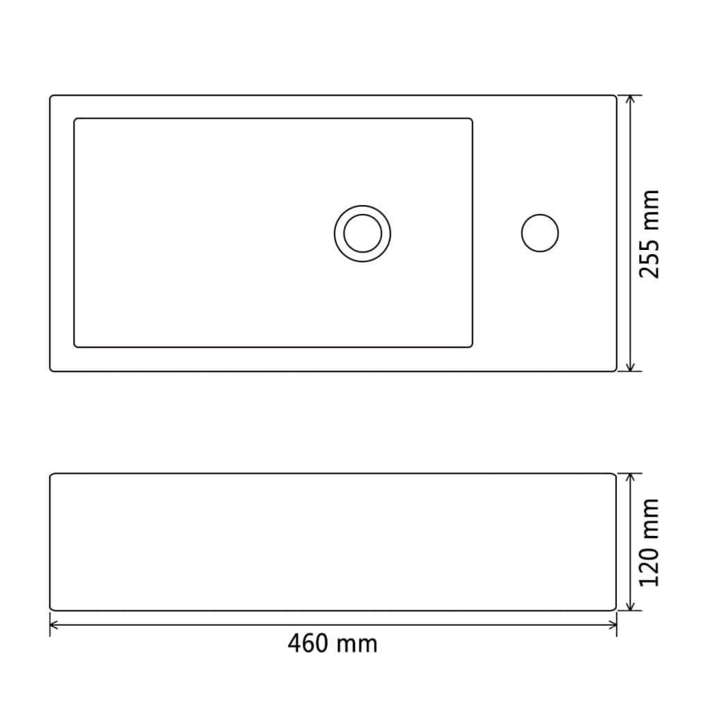 Basin with tap hole, rectangular, ceramic, black, 46x25.5x12cm