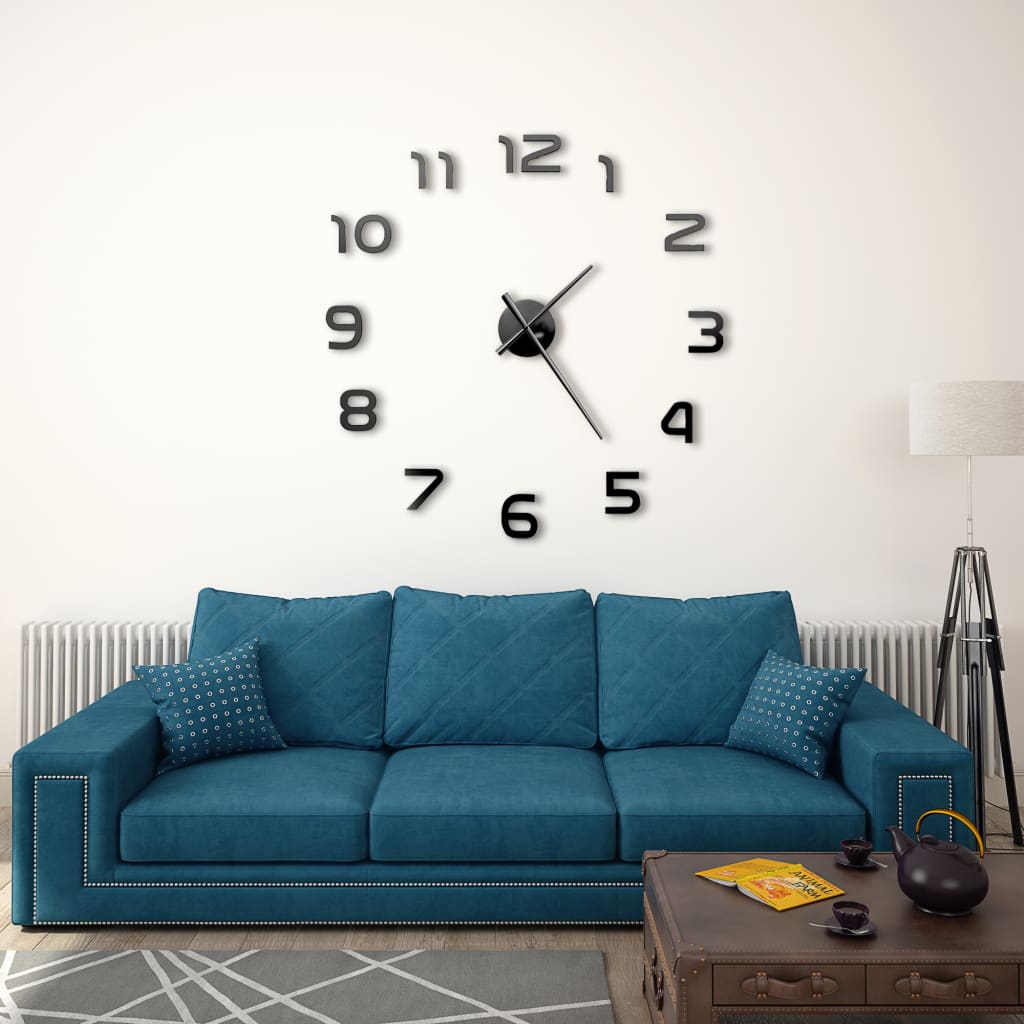 Wall clock, black, 100cm, modern design, 3D, XXL