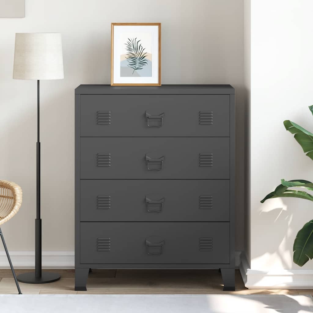 Chest of drawers, metal, industrial style, 78x40x93cm, black