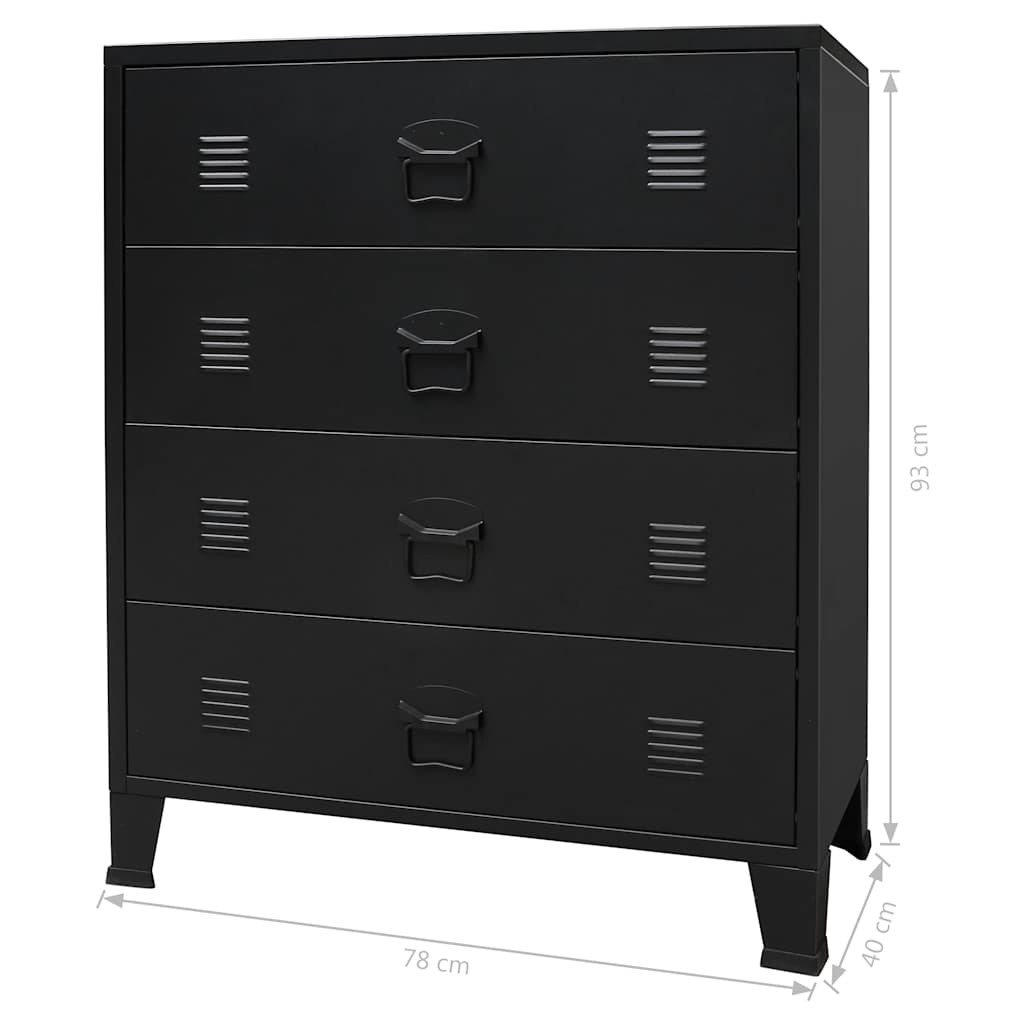Chest of drawers, metal, industrial style, 78x40x93cm, black