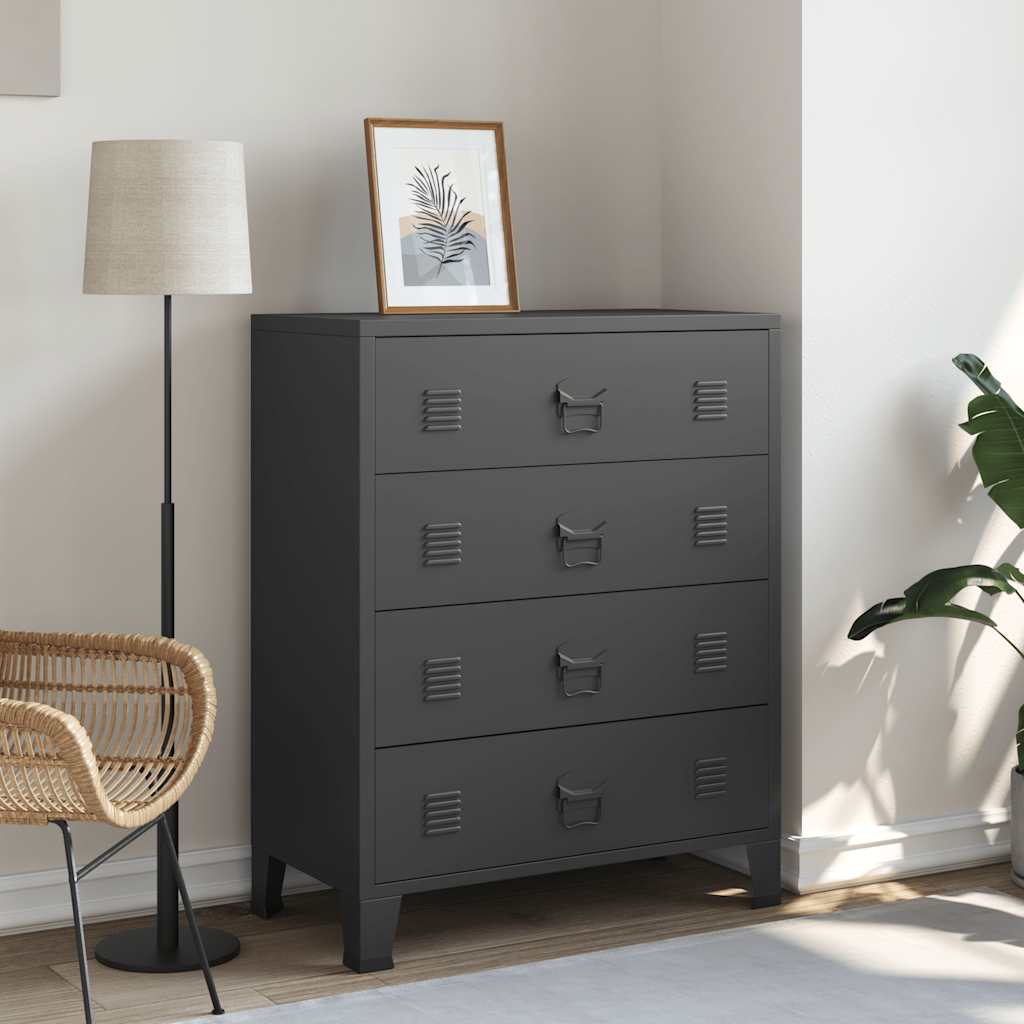 Chest of drawers, metal, industrial style, 78x40x93cm, black