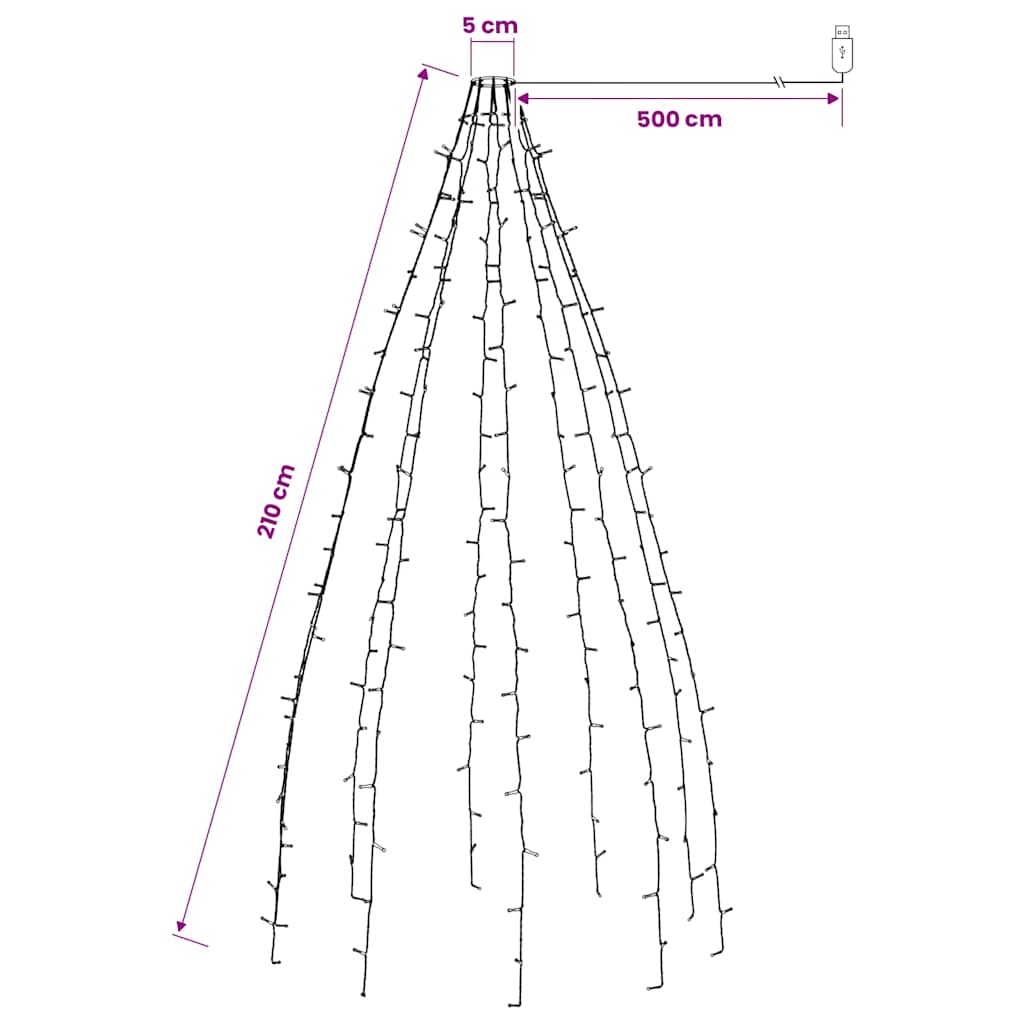 Ziemassvētku eglītes virtene, 210 LED lampiņas, 210cm