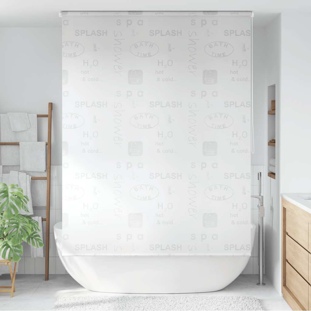 Shower blind, 160x240 cm, with text