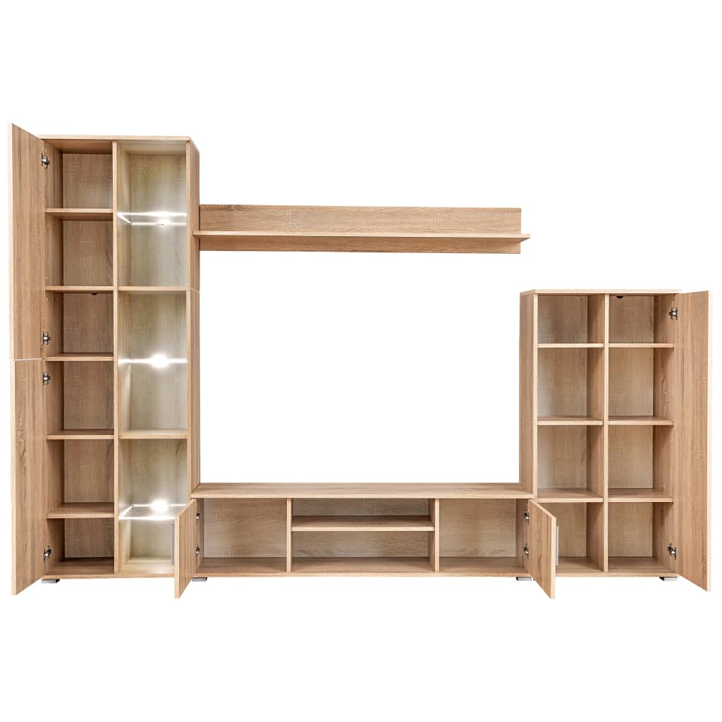 Wall-mounted TV cabinet with LED lights, Sonoma oak
