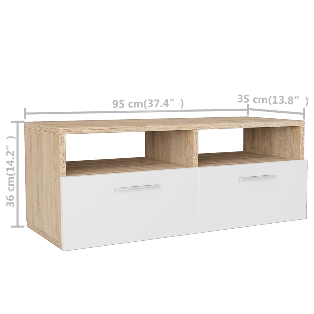 TV spintelės, 2vnt., ąžuolo/baltos, 95x35x36cm, mediena