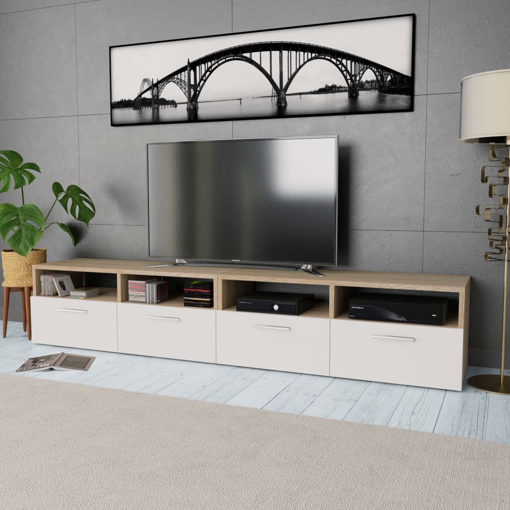 TV spintelės, 2vnt., ąžuolo/baltos, 95x35x36cm, mediena