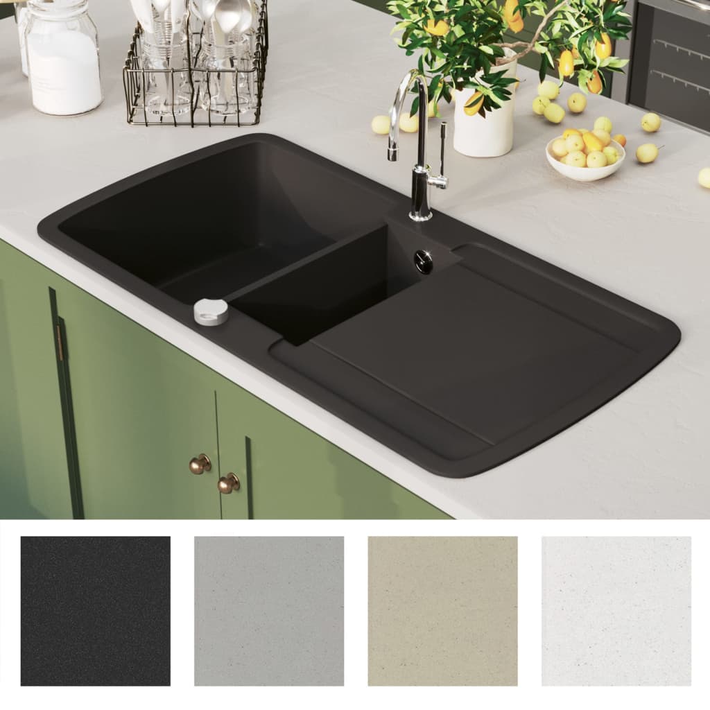 Kitchen sink, black, granite, two bowls