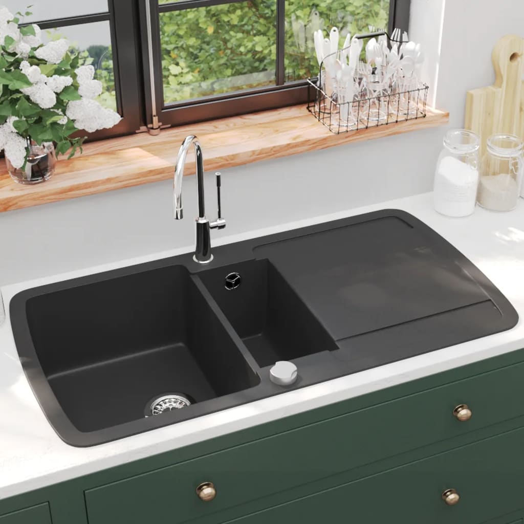 Kitchen sink, black, granite, two bowls