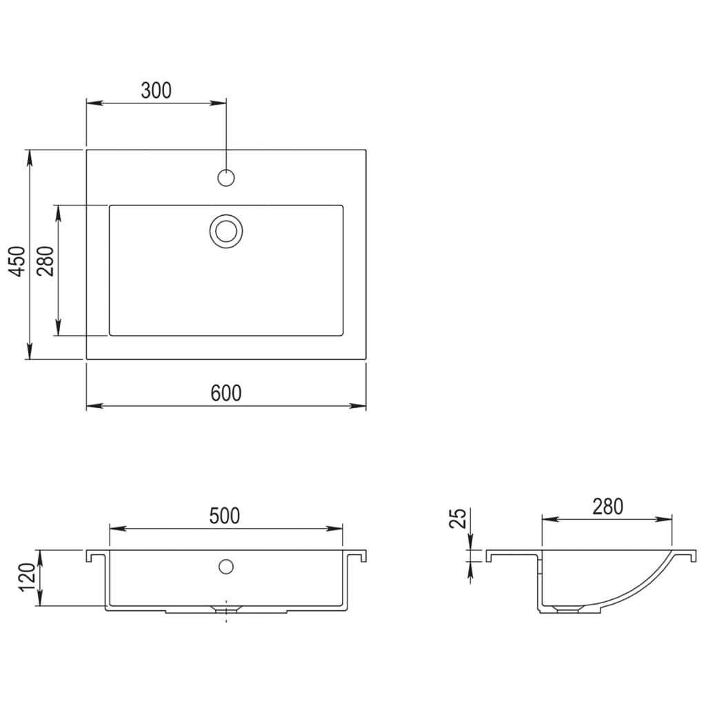 Sink, granite, 600x450x120mm, white