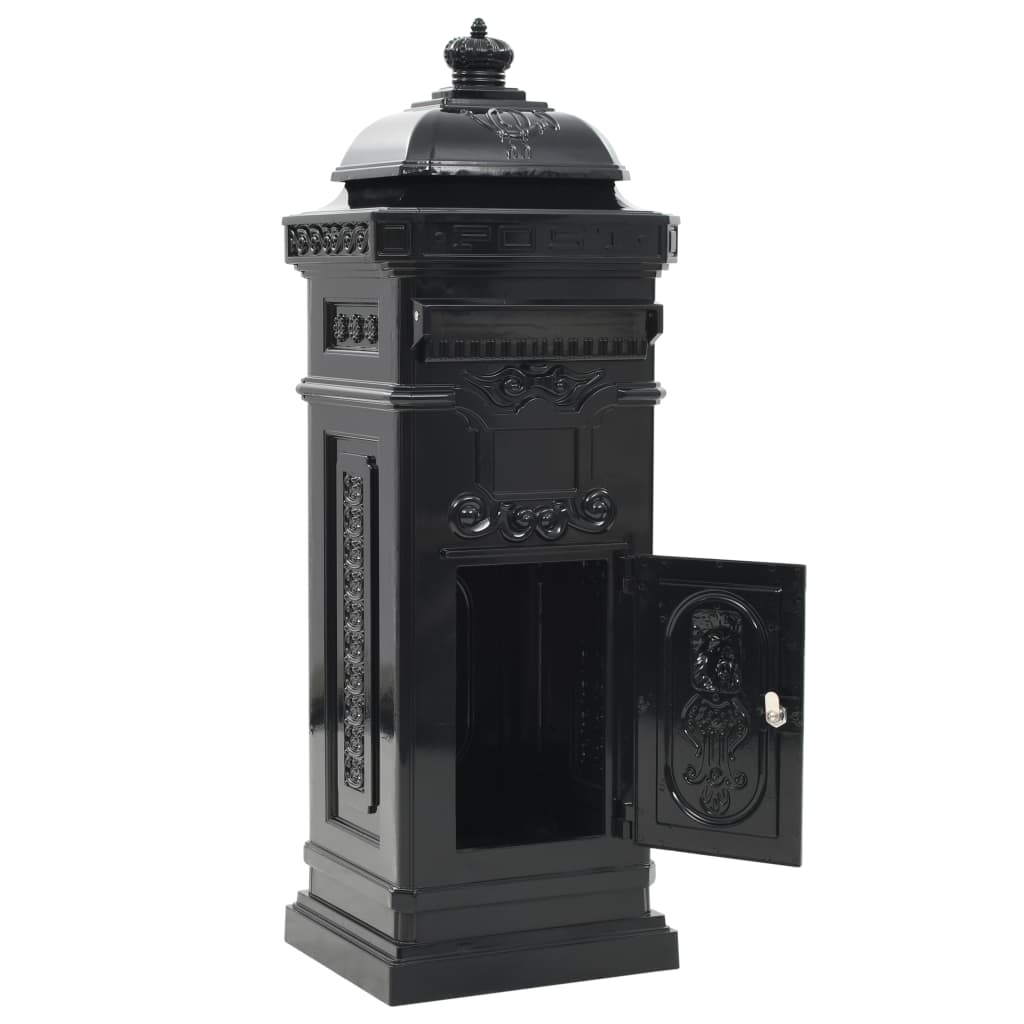 Letterbox, column-shaped, aluminium, stainless, black