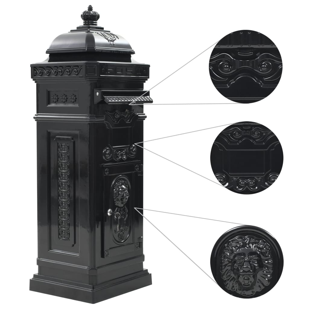Letterbox, column-shaped, aluminium, stainless, black