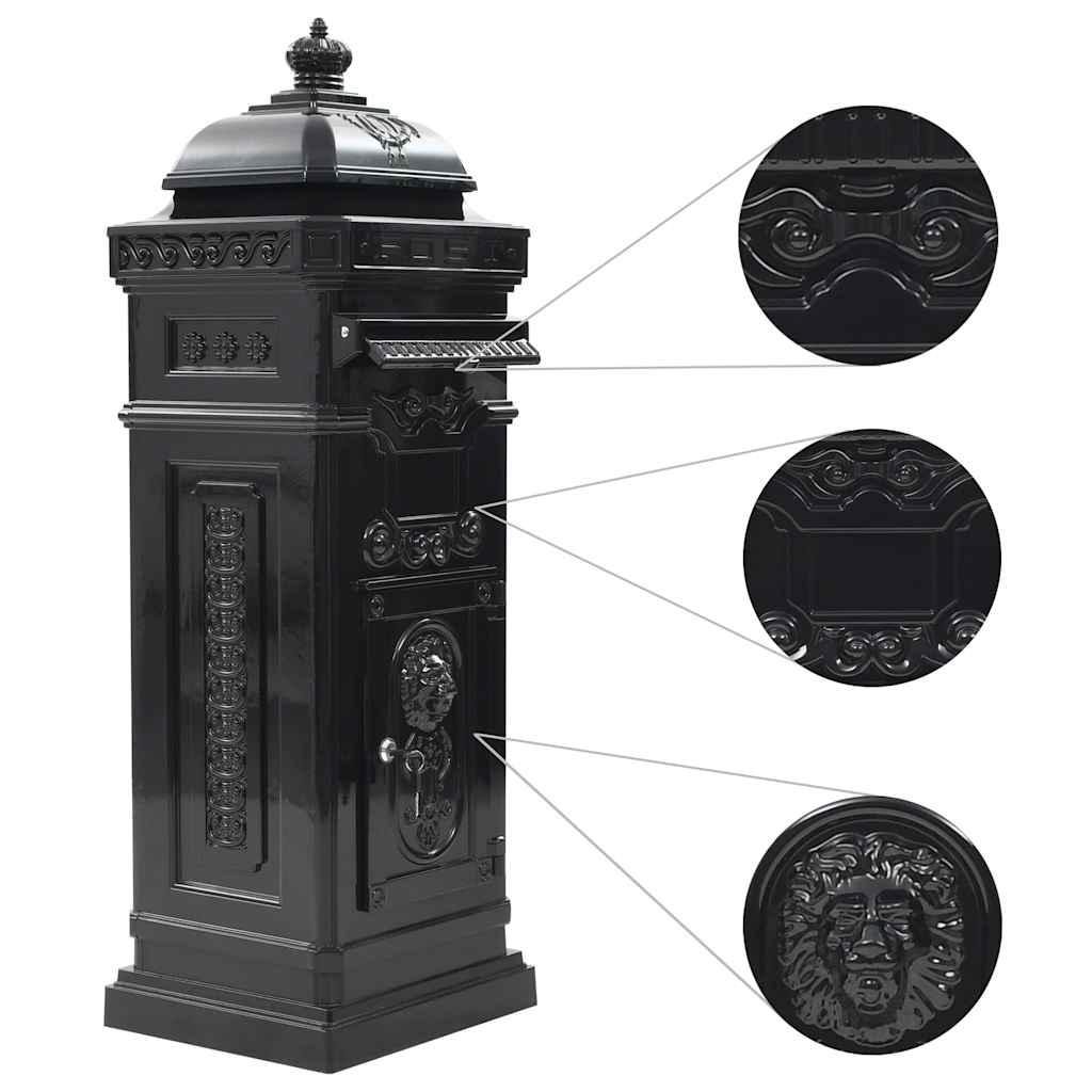 Letterbox, column-shaped, aluminium, stainless, black