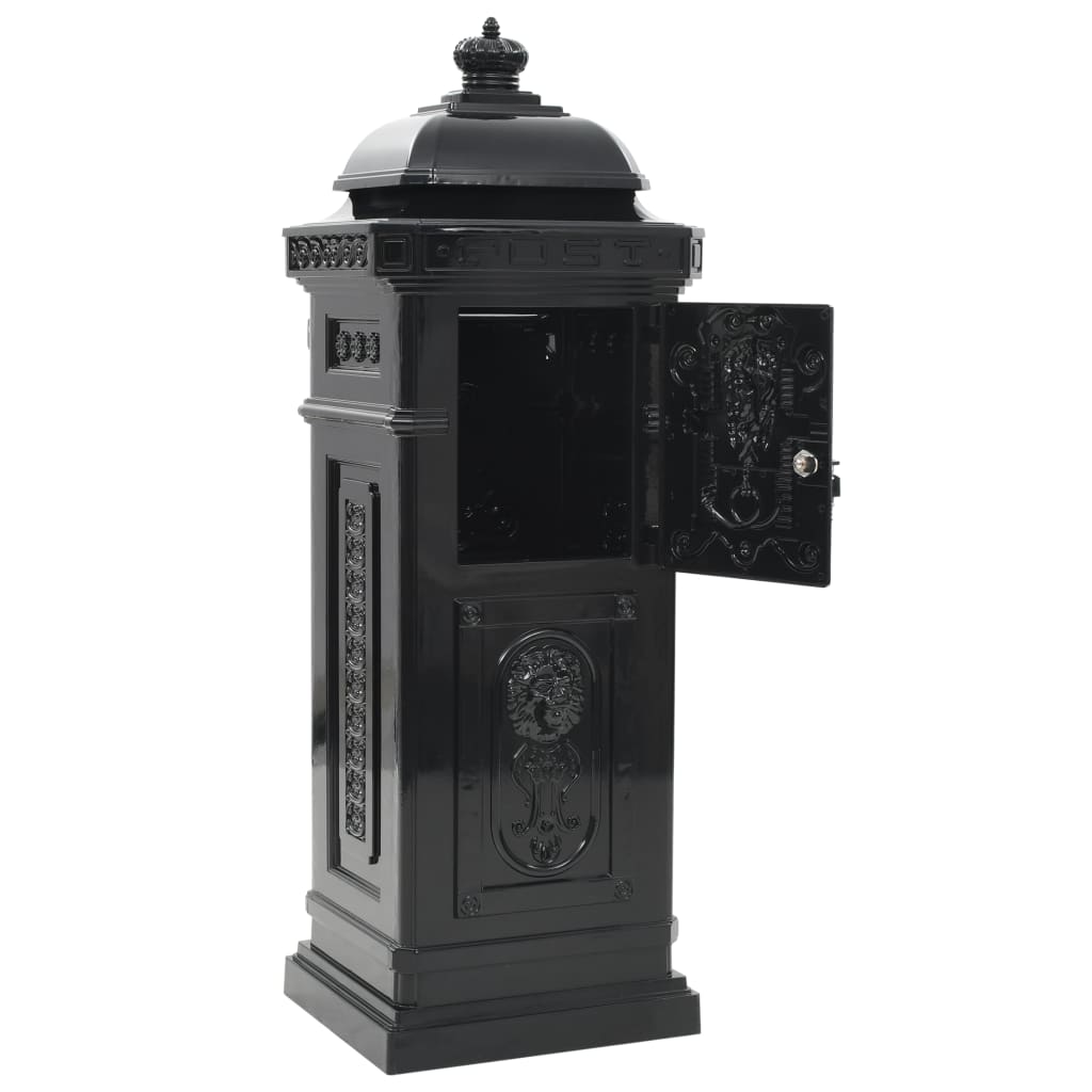 Letterbox, column-shaped, aluminium, stainless, black
