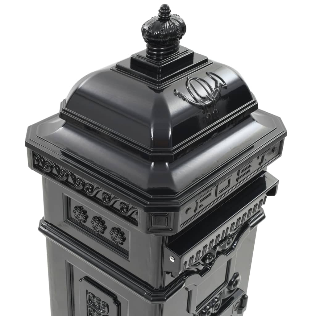 Letterbox, column-shaped, aluminium, stainless, black