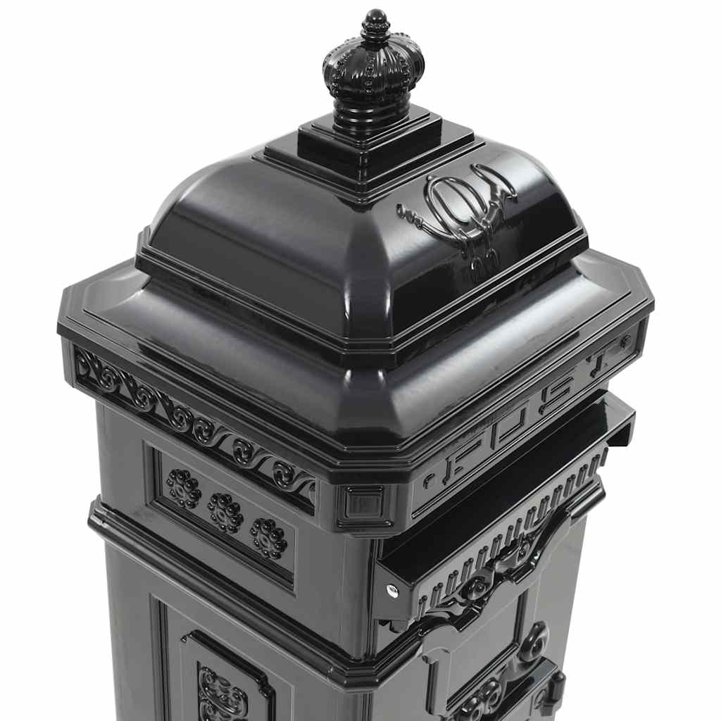 Letterbox, column-shaped, aluminium, stainless, black