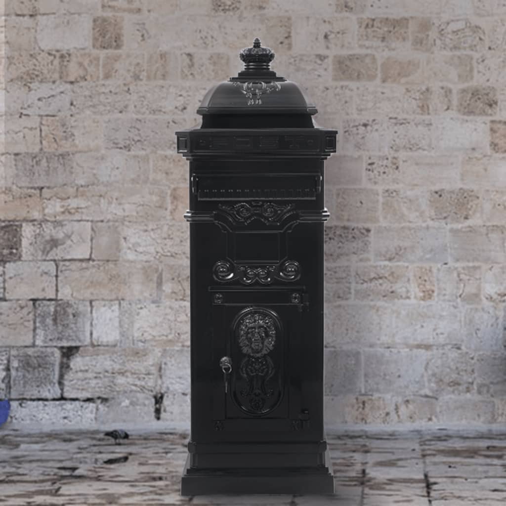 Letterbox, column-shaped, aluminium, stainless, black