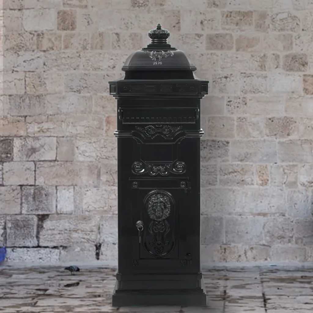 Letterbox, column-shaped, aluminium, stainless, black