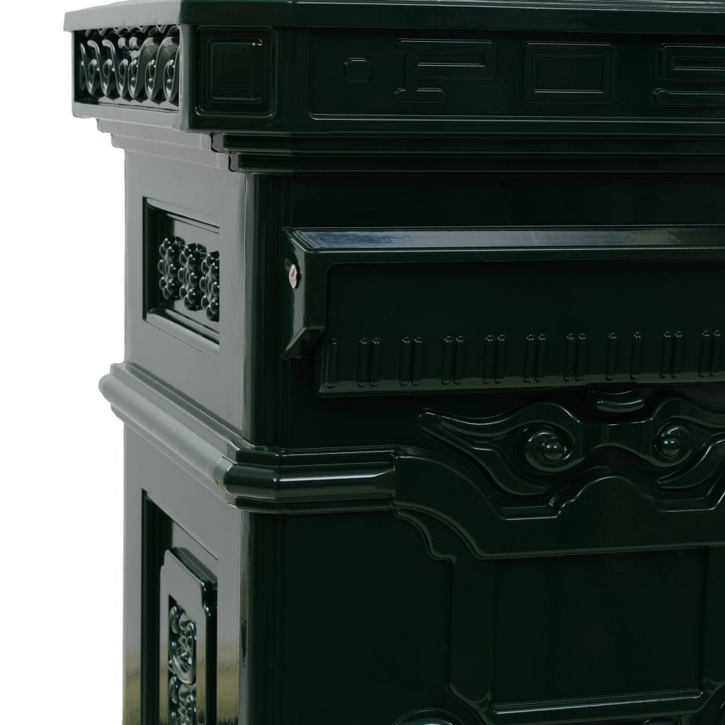 Post box, pillar-shaped, aluminium, stainless, green