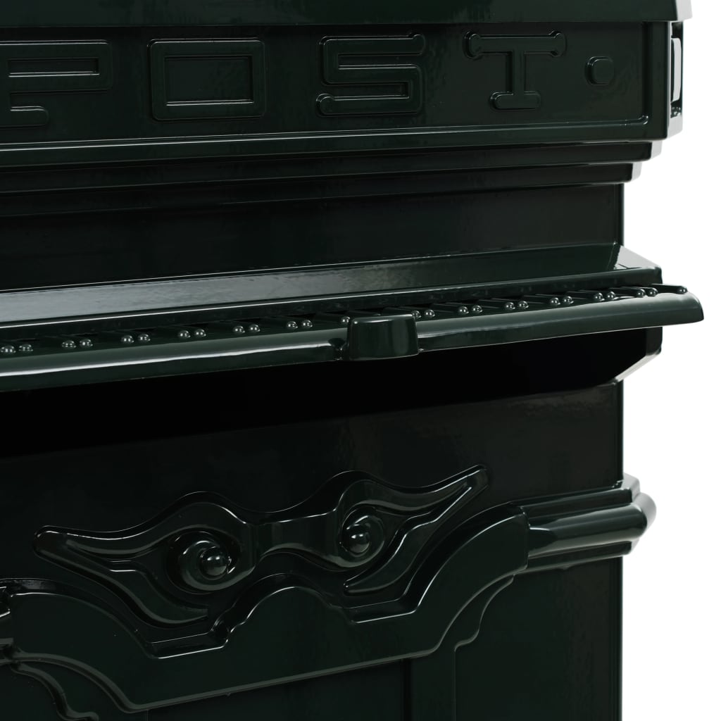 Post box, pillar-shaped, aluminium, stainless, green