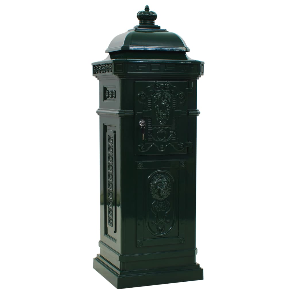 Post box, pillar-shaped, aluminium, stainless, green