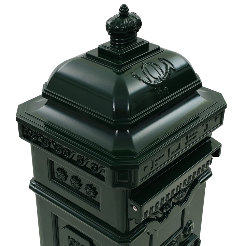 Post box, pillar-shaped, aluminium, stainless, green