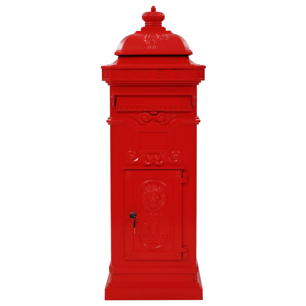 Post box, pillar, aluminium, stainless, red