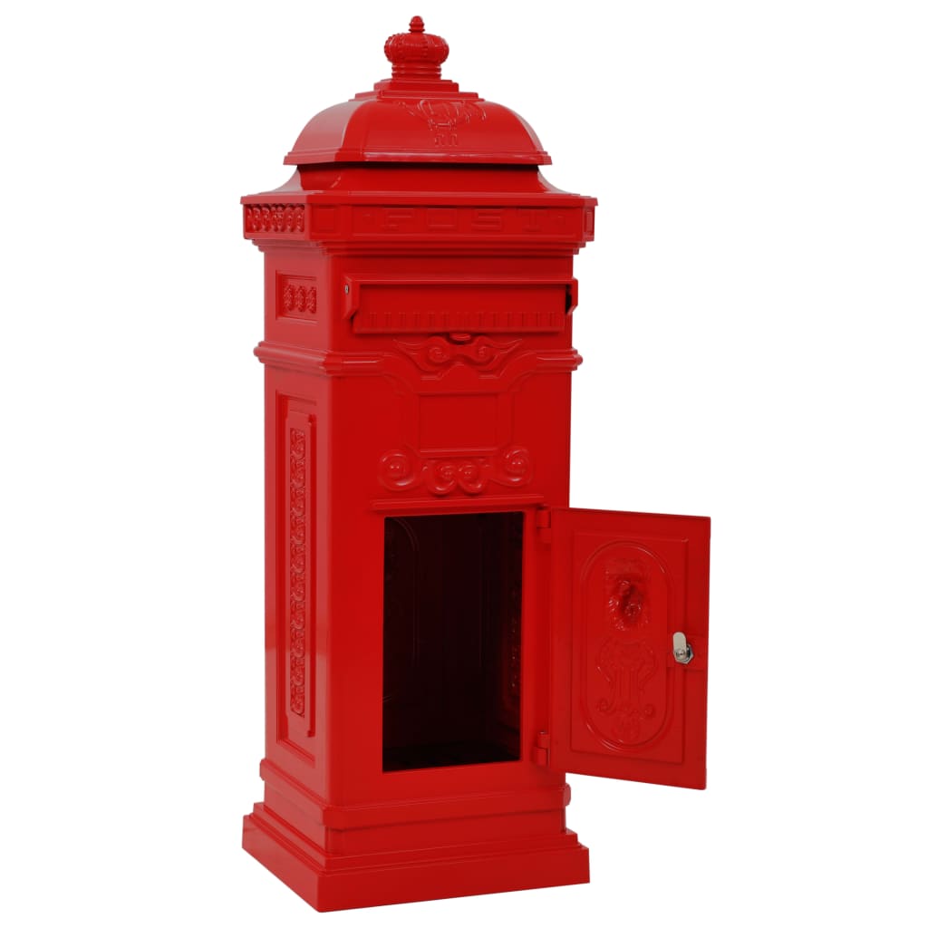 Post box, pillar, aluminium, stainless, red