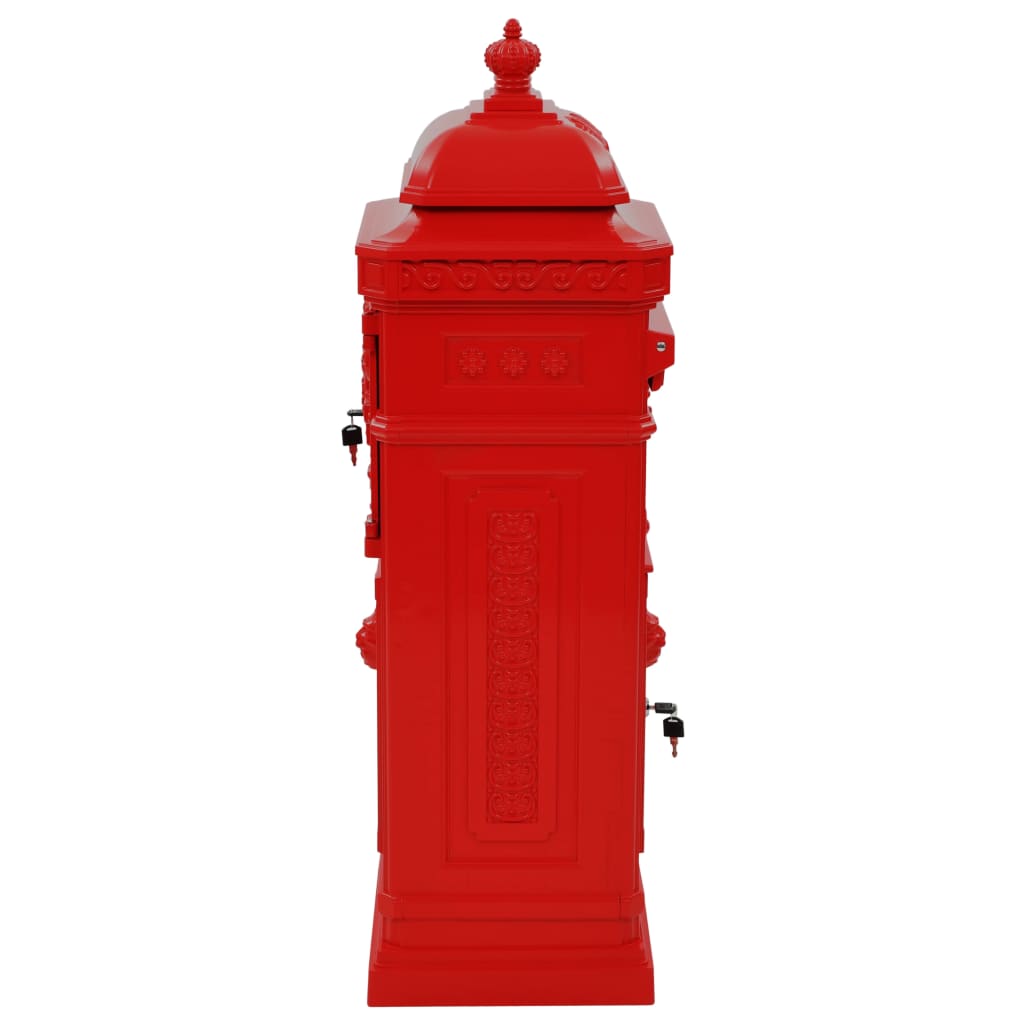 Post box, pillar, aluminium, stainless, red