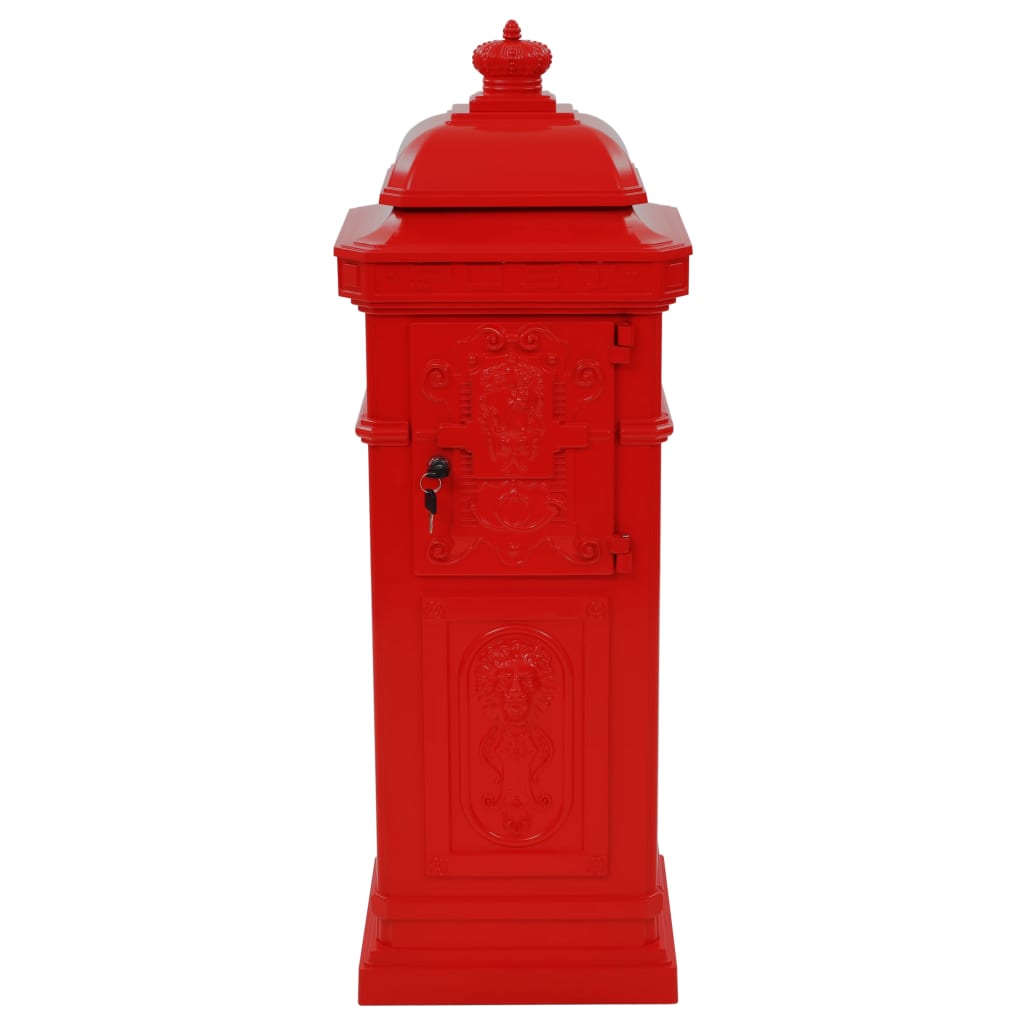 Post box, pillar, aluminium, stainless, red