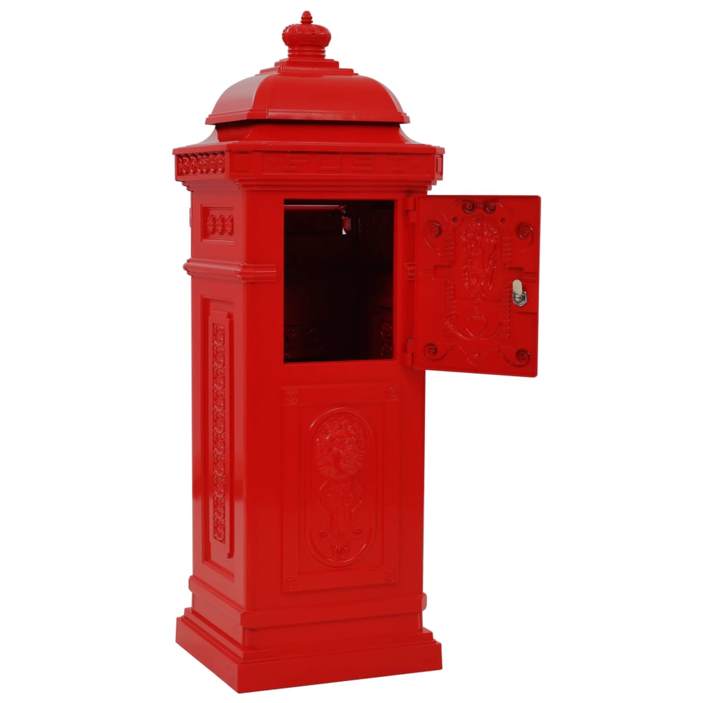 Post box, pillar, aluminium, stainless, red