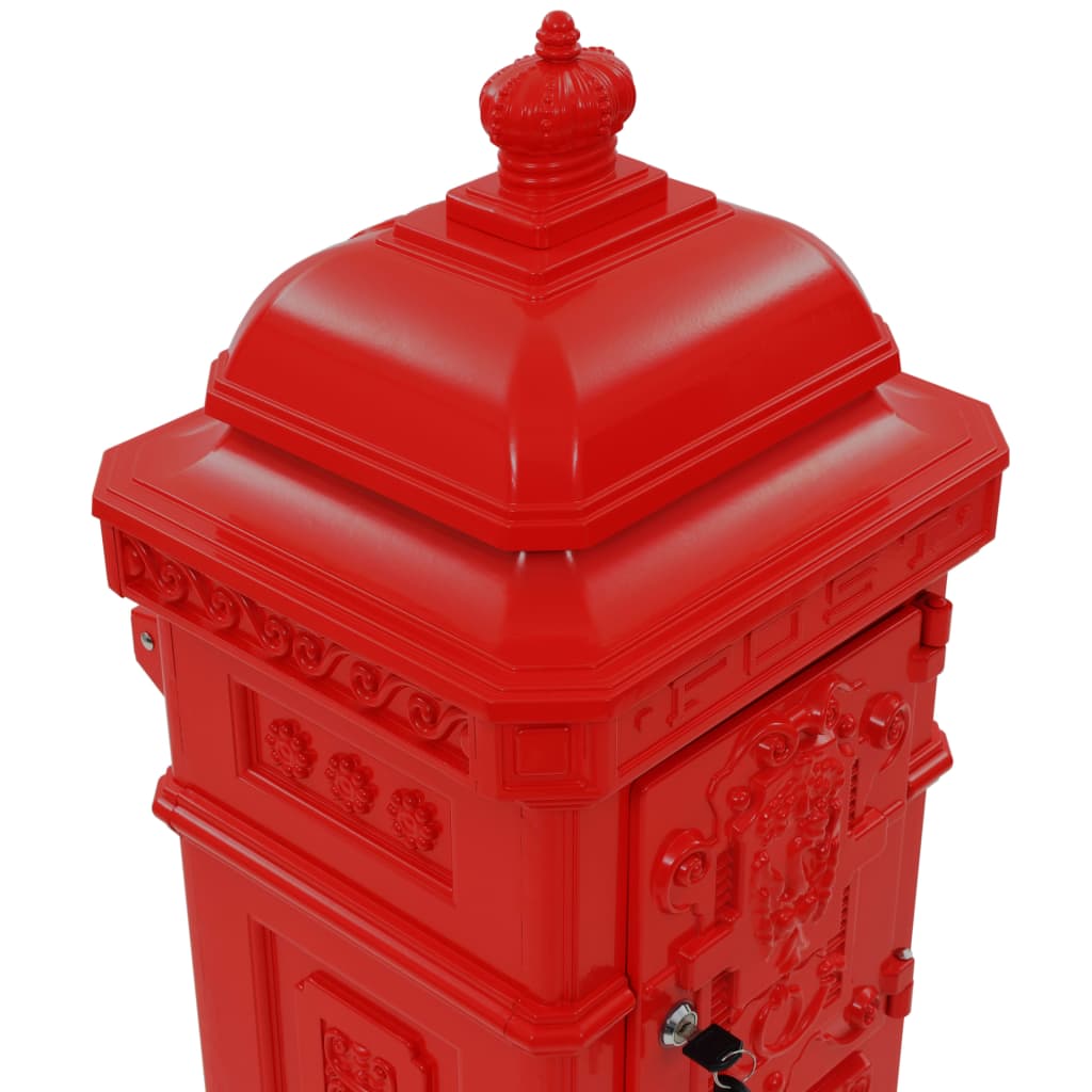 Post box, pillar, aluminium, stainless, red