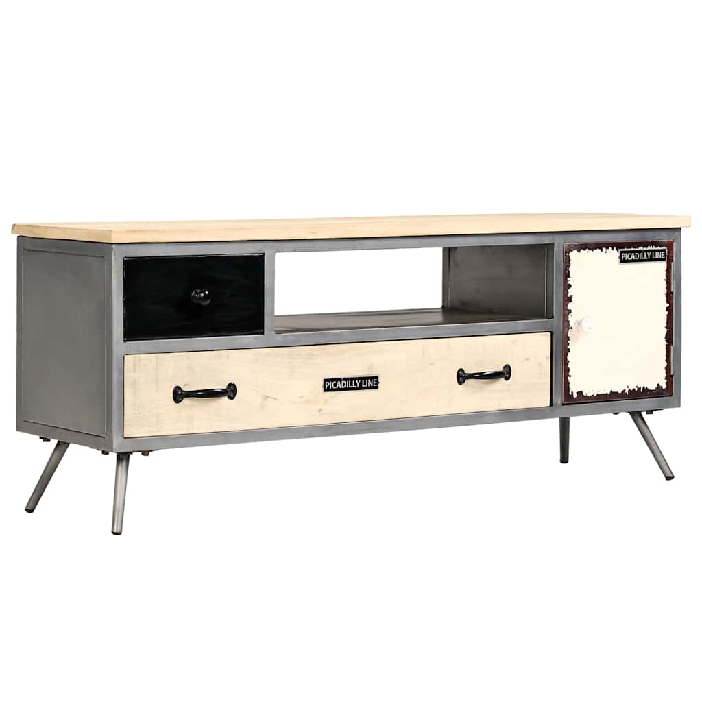 TV cabinet, 120x30x45cm, solid mango wood and steel