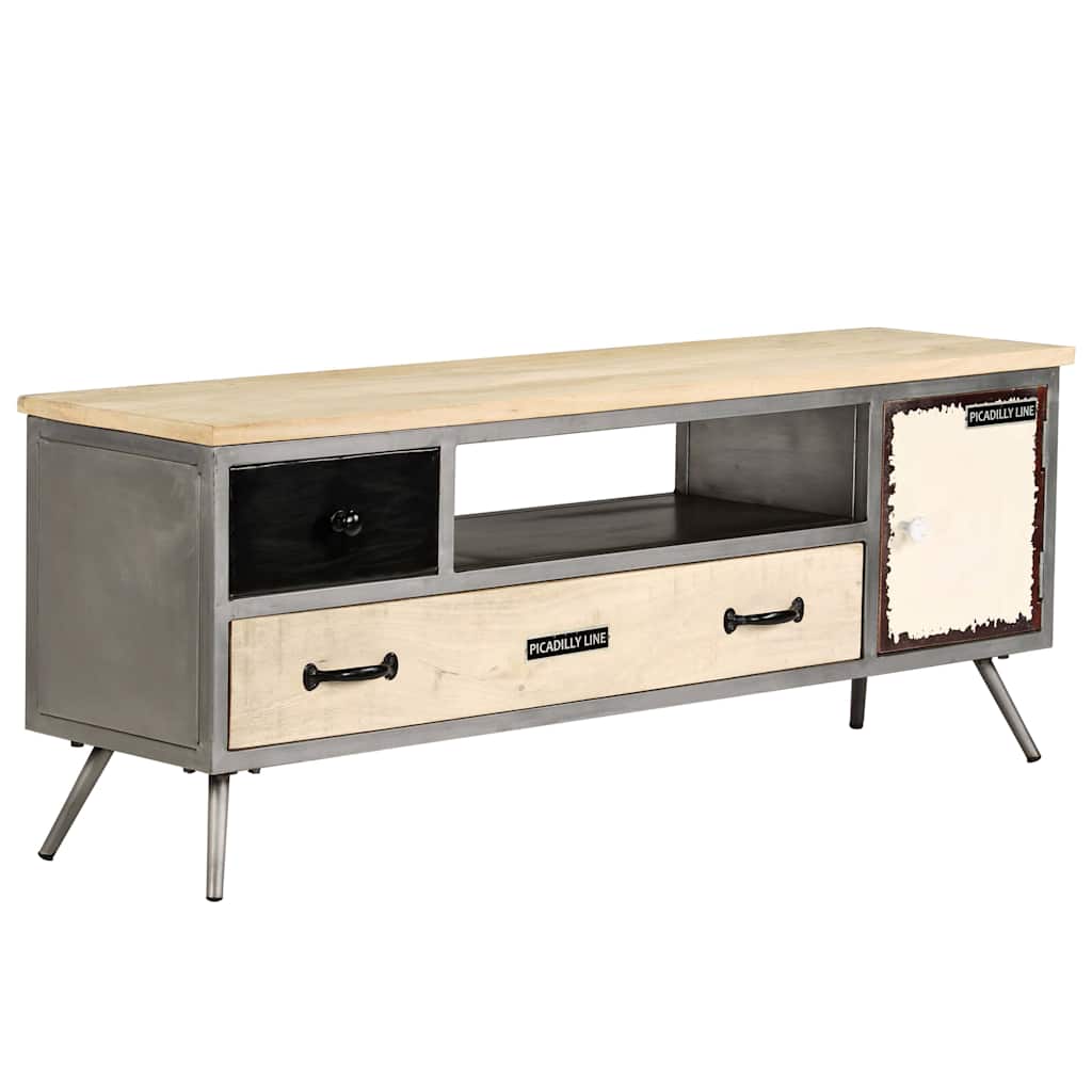 TV cabinet, 120x30x45cm, solid mango wood and steel