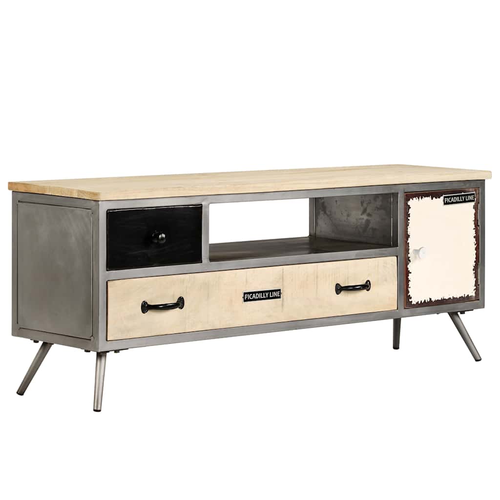 TV cabinet, 120x30x45cm, solid mango wood and steel