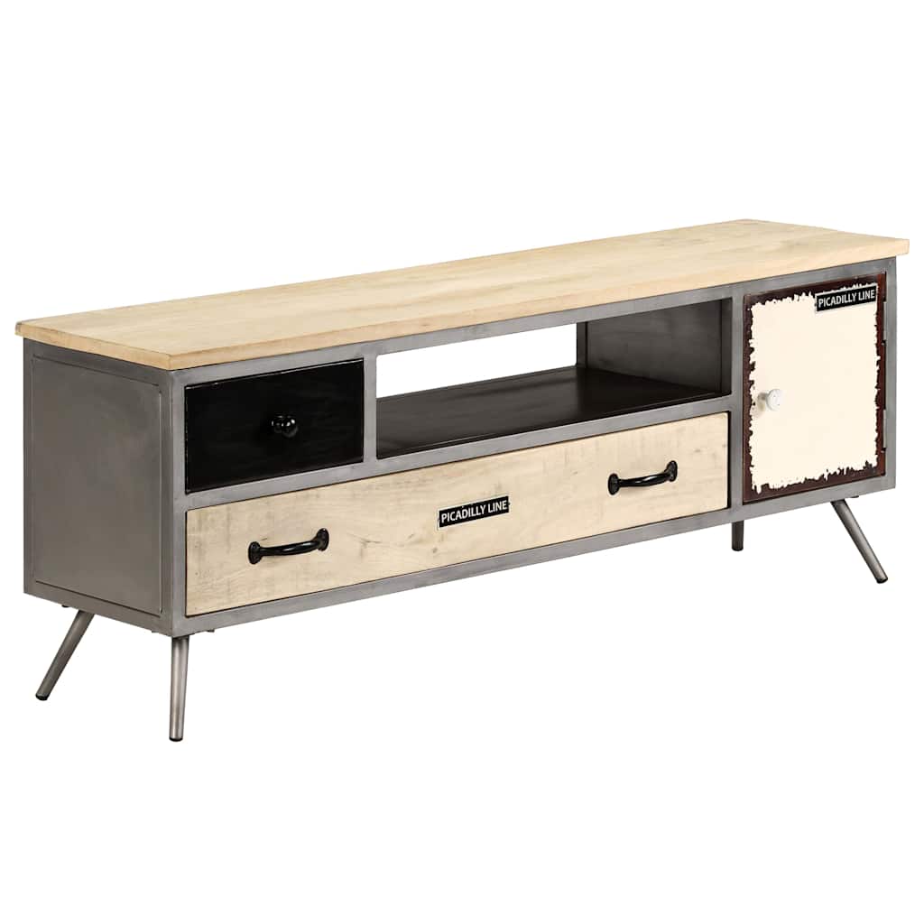 TV cabinet, 120x30x45cm, solid mango wood and steel