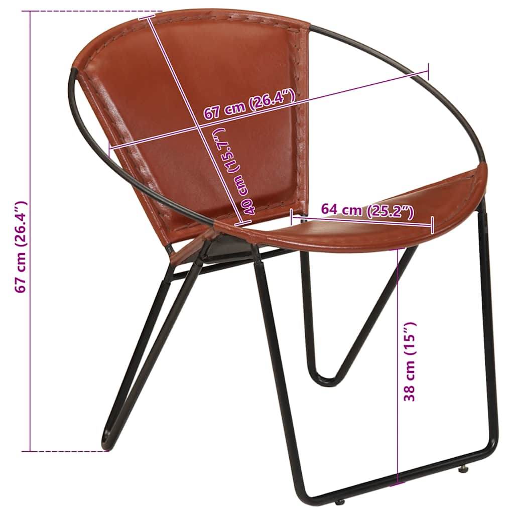 Chair, brown, real leather