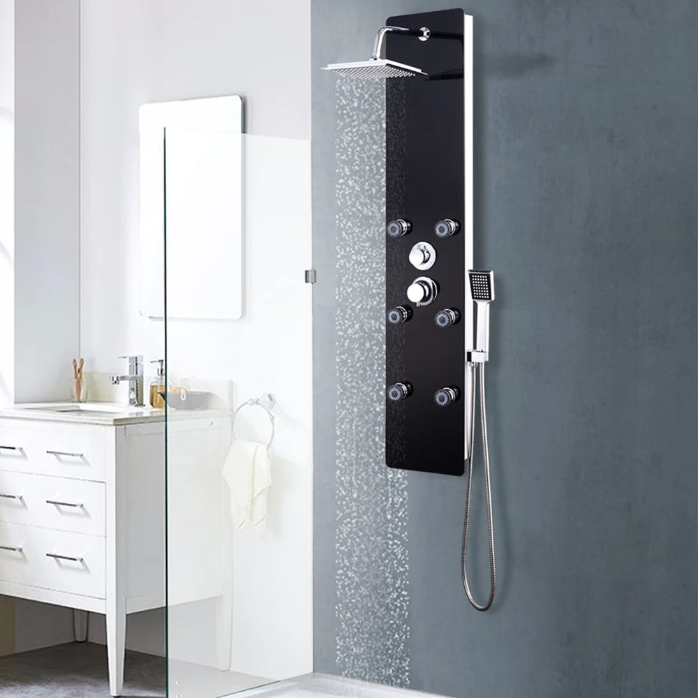 Shower panel, glass, 25x44.6x130cm, black