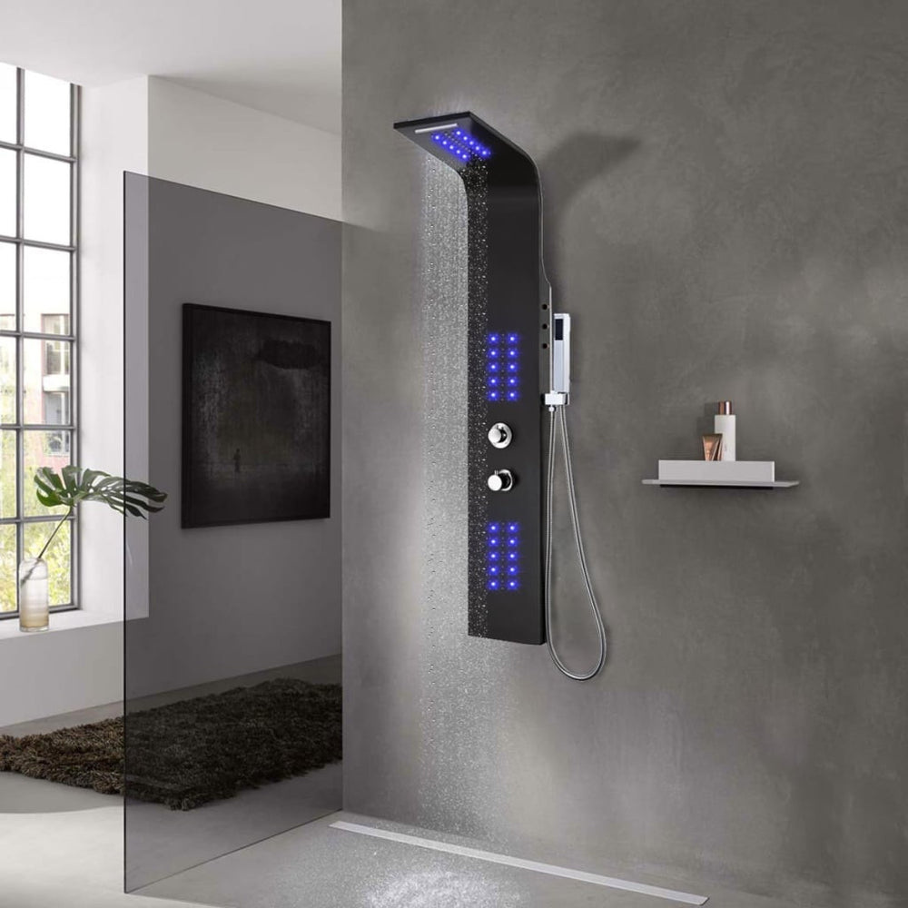 Shower system, black, 20x44x130cm, aluminum