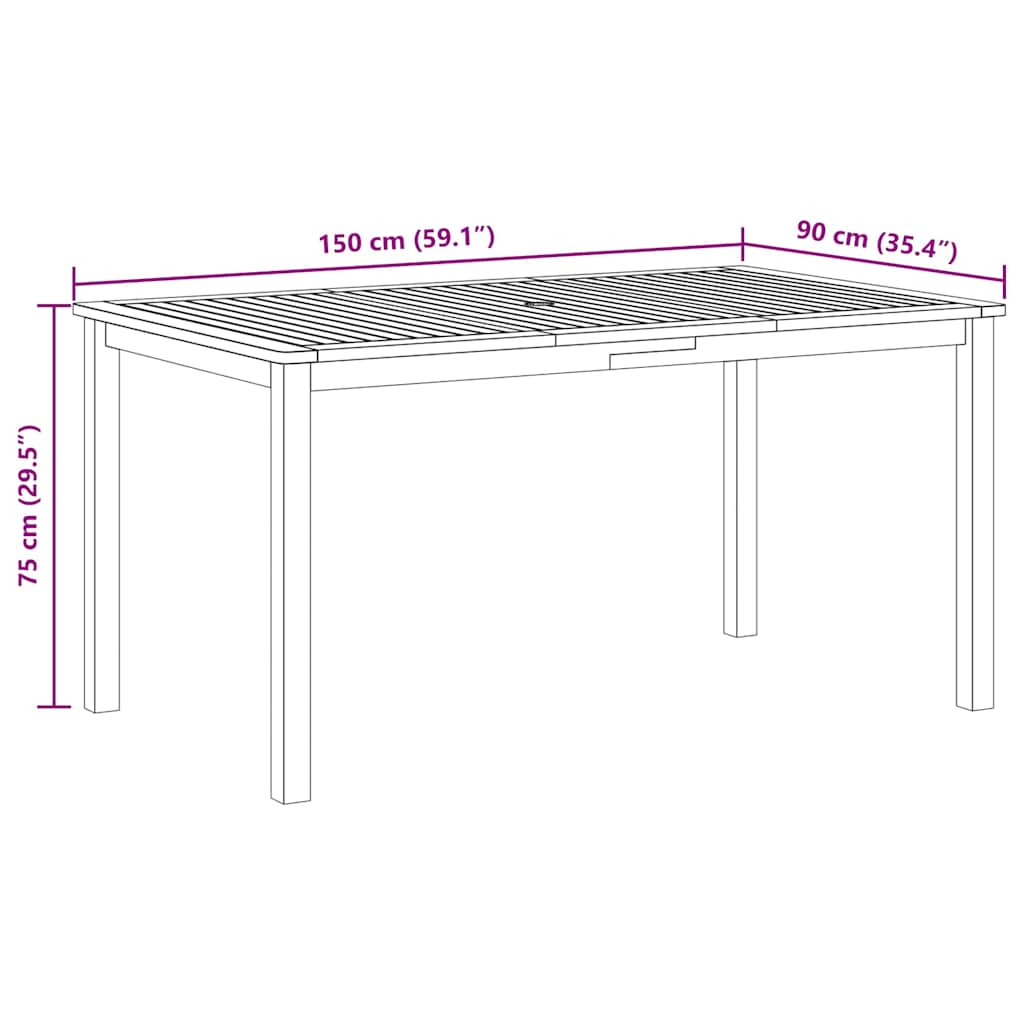 Sodo stalas, 150x90x74cm, akacijos medienos masyvas