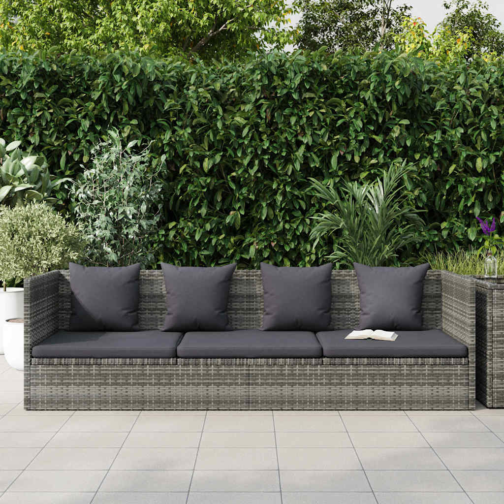 Garden sun lounger, grey, 200x60 cm, poly rattan