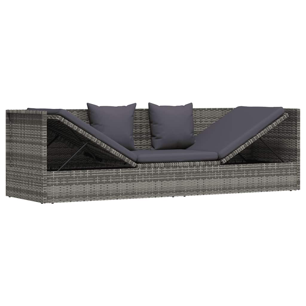 Garden sun lounger, grey, 200x60 cm, poly rattan