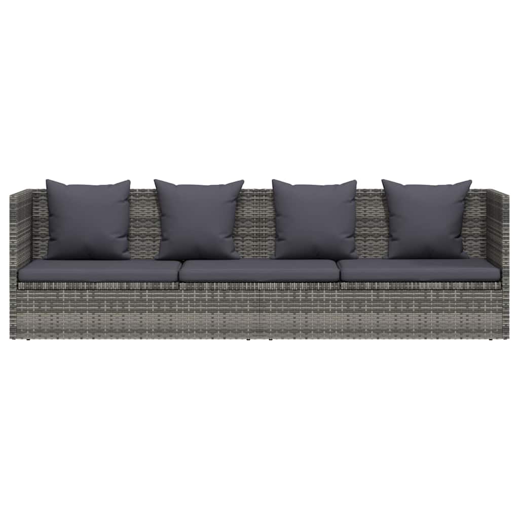 Garden sun lounger, grey, 200x60 cm, poly rattan