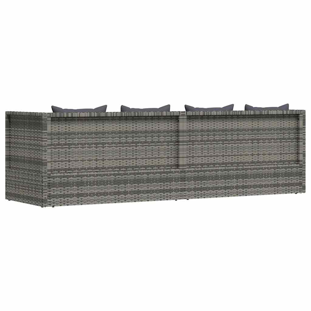 Garden sun lounger, grey, 200x60 cm, poly rattan