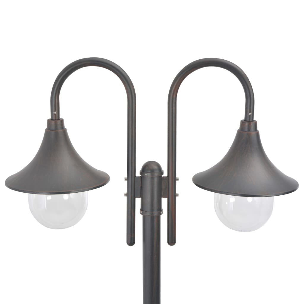 Garden lamp, E27, 220cm, aluminium, 2 lights, bronze
