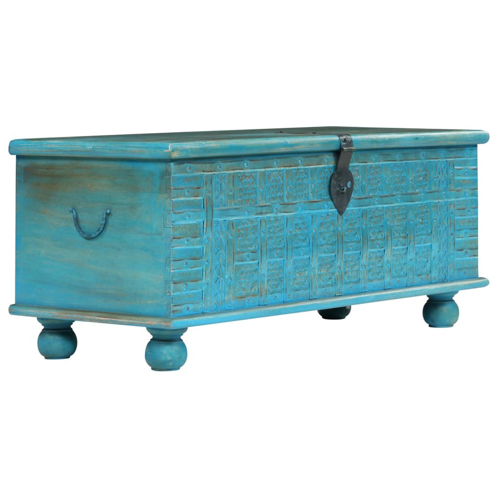 Storage box, solid mango wood, blue, 100x40x41cm
