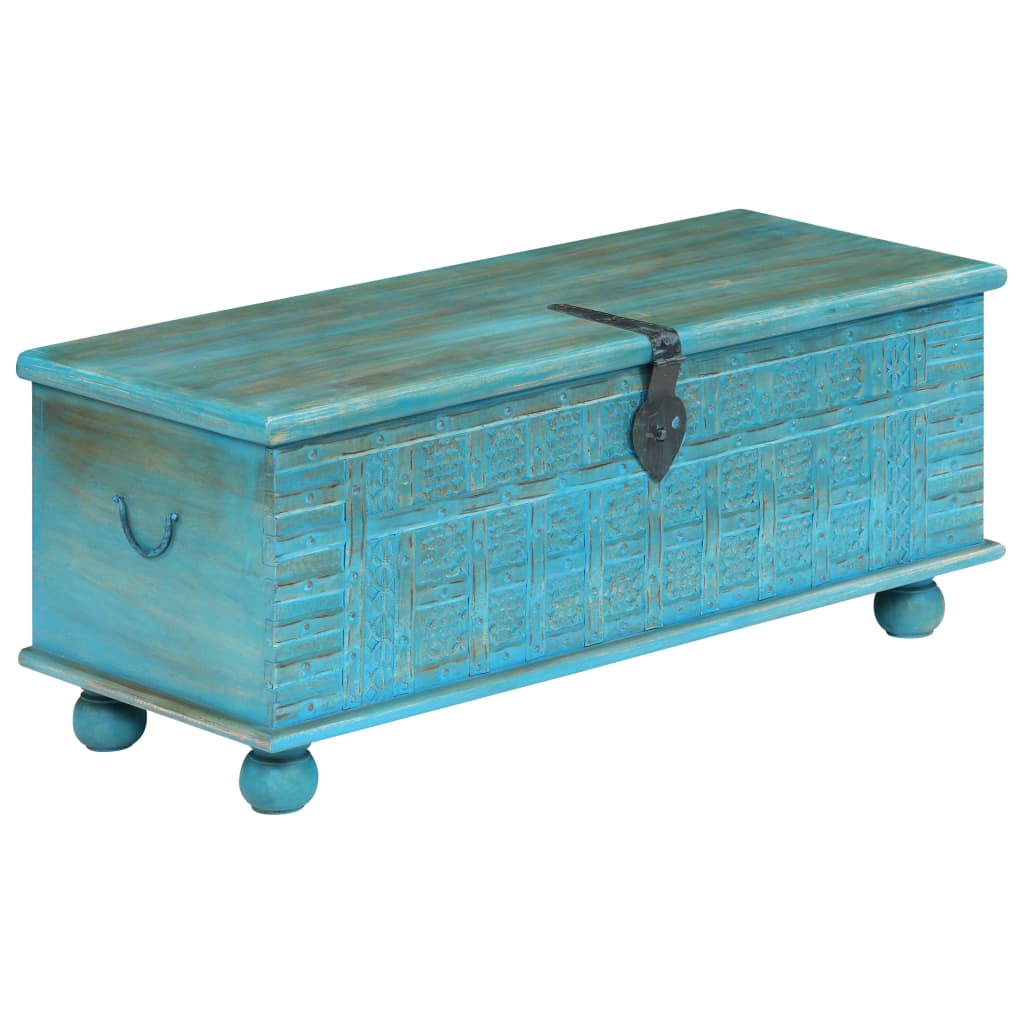 Storage box, solid mango wood, blue, 100x40x41cm