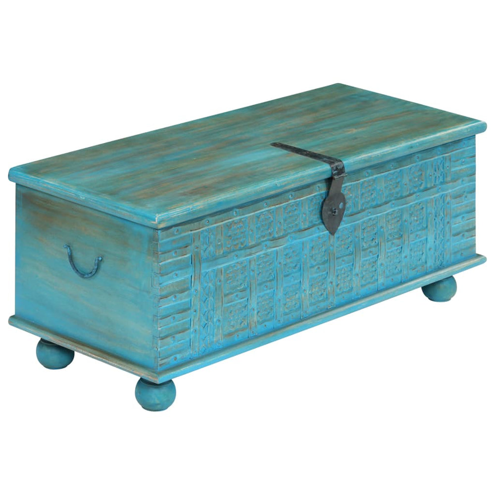 Storage box, solid mango wood, blue, 100x40x41cm