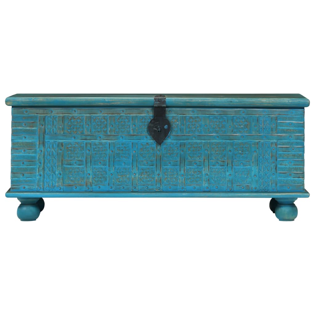 Storage box, solid mango wood, blue, 100x40x41cm