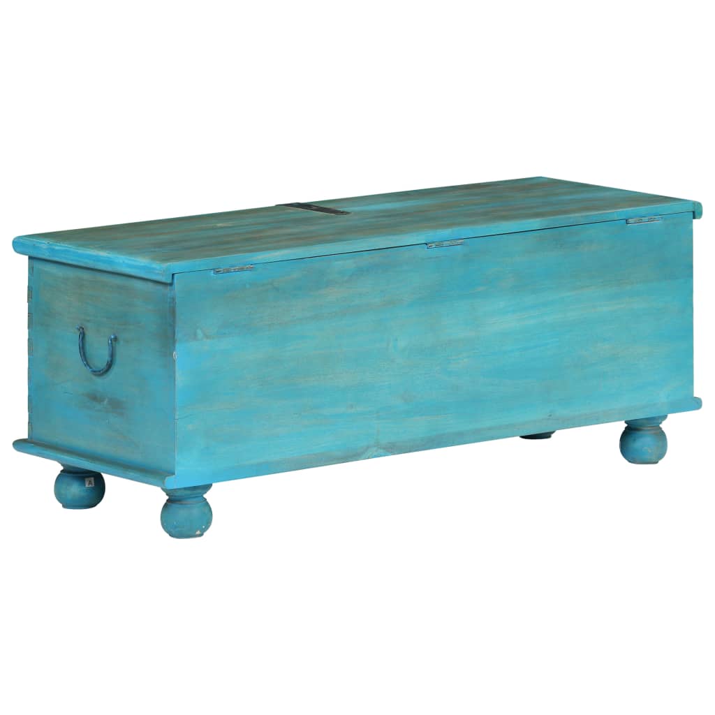 Storage box, solid mango wood, blue, 100x40x41cm